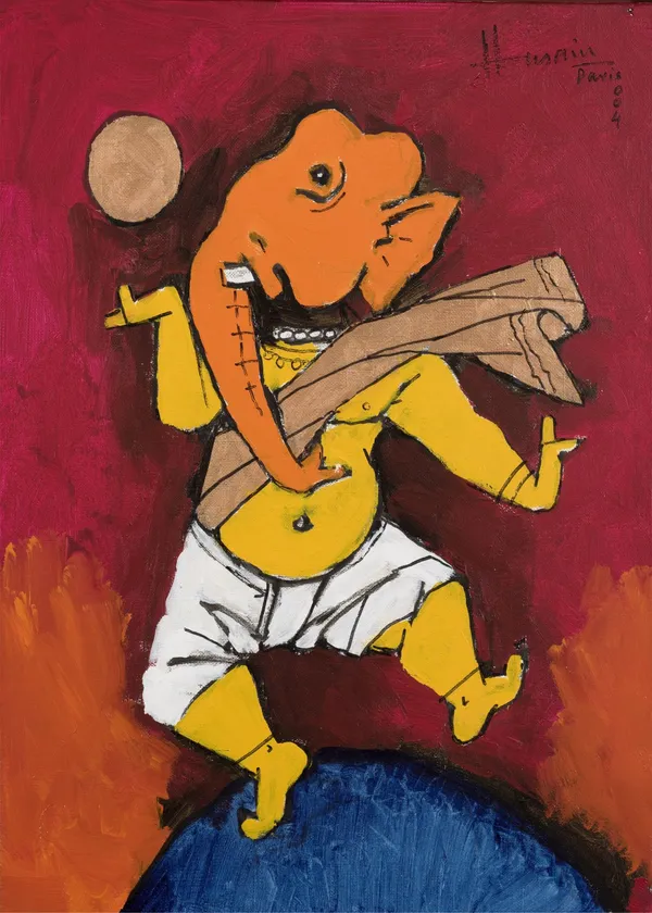 *Ganesh_and_the_Moon*-_M.F._Husain's_Painting,_Unframed_Canvas_Print,_Wall_Decor,_Multicolour