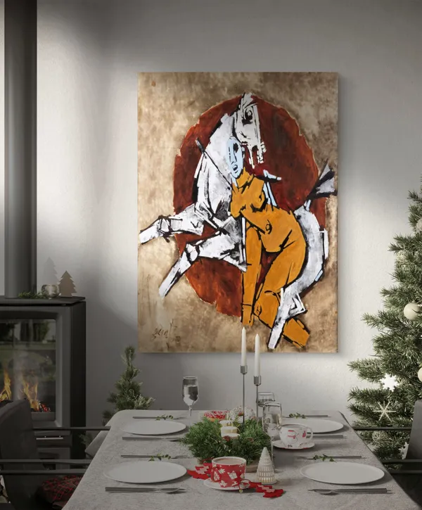 *A_Queen's_Horse*-_M.F._Husain's_Painting,_Unframed_Canvas_Print,_Wall_Decor,_Multicolour