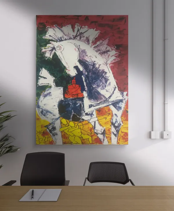 *Luv,_Kush_and_the_Horse*-_M.F._Husain's_Painting,_Unframed_Canvas_Print,_Wall_Decor,_Multicolour