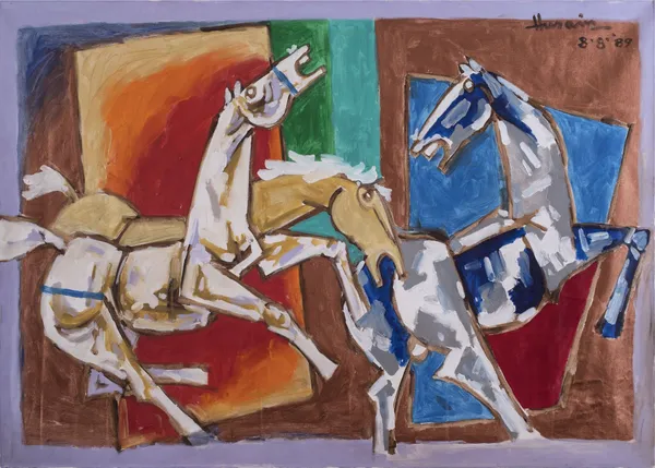 Three_Horses-_M.F._Husain's_Painting,_Unframed_Canvas_Print,_Wall_Decor,_Multicolour