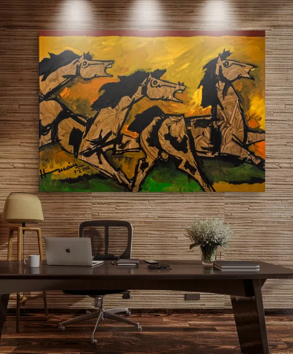*Three_Horses*-_M.F._Husain's_Painting,_Unframed_Canvas_Print,_Wall_Decor,_Multicolour