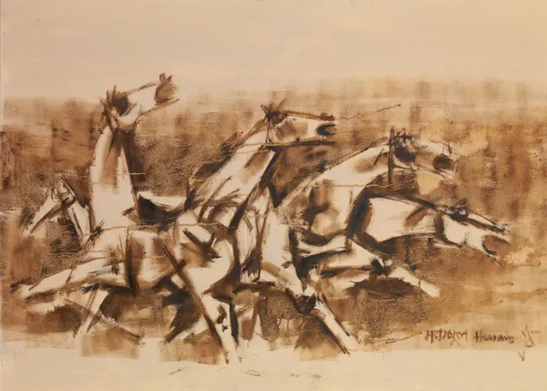*Four_Horses_and_the_Battle*-_M.F._Husain's_Painting,_Unframed_Canvas_Print,_Wall_Decor,_Multicolour
