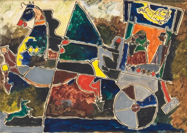*Village_Horse_and_the_Chariot*-_M.F._Husain's_Painting,_Unframed_Canvas_Print,_Wall_Decor,_Multicolour