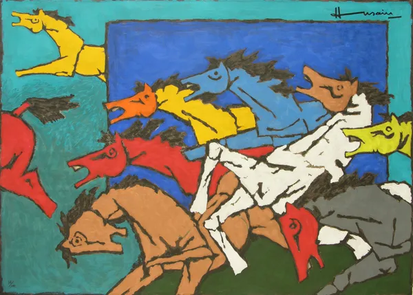 *Village_Horses*-_M.F._Husain's_Painting,_Unframed_Canvas_Print,_Wall_Decor,_Multicolour