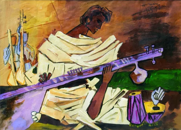 *Sitar_Player*-_M.F._Husain's_Painting,_Unframed_Canvas_Print,_Wall_Decor,_Multicolour