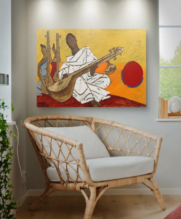 *Sitar_Player_Lady*-_M.F._Husain's_Painting,_Unframed_Canvas_Print,_Wall_Decor,_Multicolour