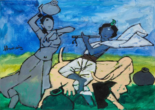 *Radha-Krishna*-_M.F._Husain's_Painting,_Unframed_Canvas_Print,_Wall_Decor,_Multicolour