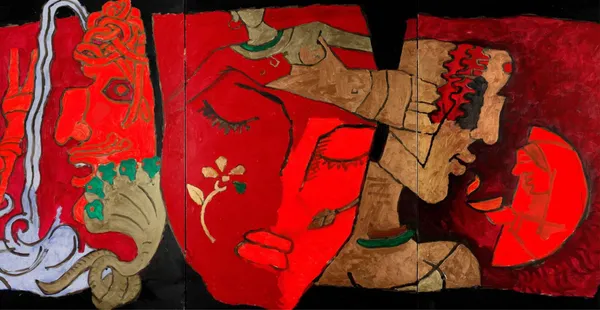 *Women_(India_Series_Paintings)*-_M.F._Husain's_Painting,_Unframed_Canvas_Print,_Wall_Decor,_Multicolour