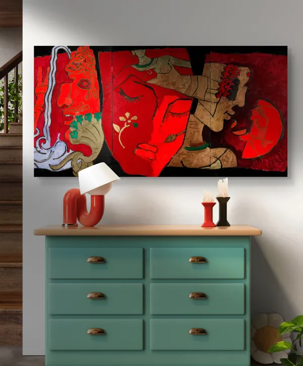 *Women_(India_Series_Paintings)*-_M.F._Husain's_Painting,_Unframed_Canvas_Print,_Wall_Decor,_Multicolour