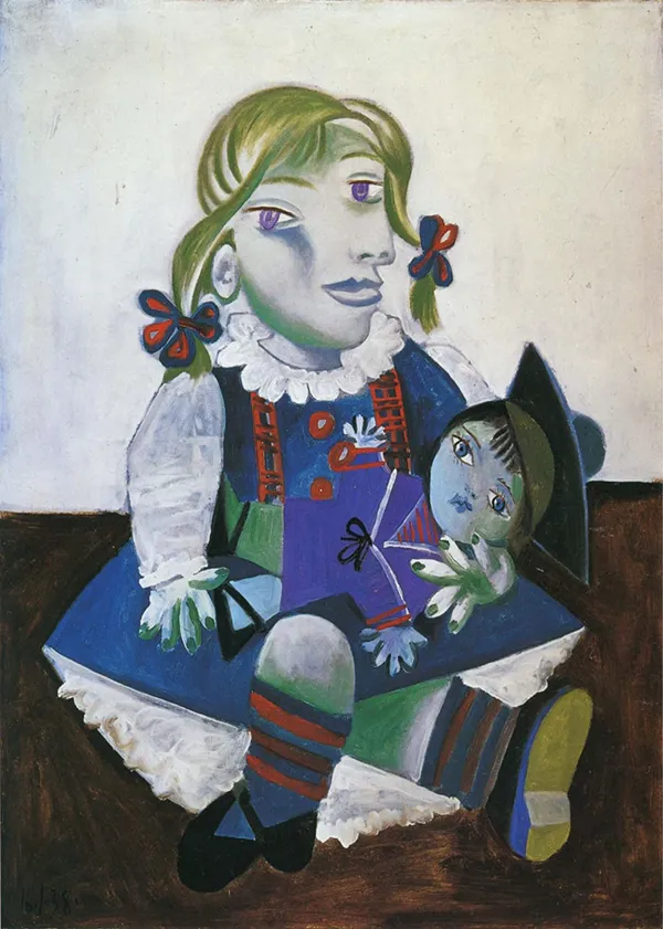 *Maya_with_her_Doll*_(1938),_A_Painting_by_Picasso,_Unframed_Canvas_Print,_Multicolor