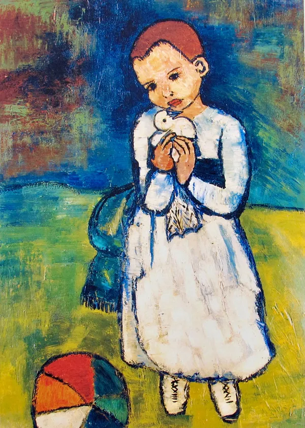 *Child_with_a_Dove*_(1901),_A_Painting_by_Picasso,_Unframed_Canvas_Print,_Multicolor