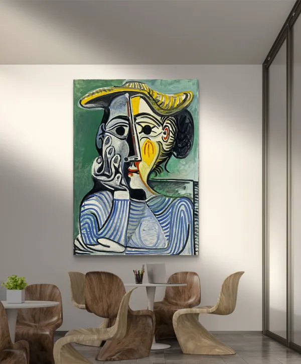 *Woman_with_Yellow_Hat*_(1962),_A_Painting_by_Picasso,_Unframed_Canvas_Print,_Multicolor