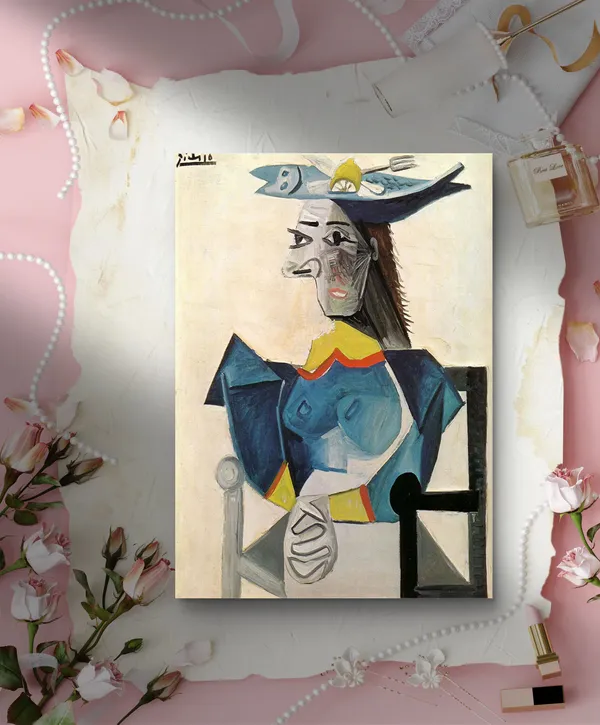 *Woman_in_a_Fish_Hat*_(1942),_A_Painting_by_Picasso,_Unframed_Canvas_Print,_Multicolor