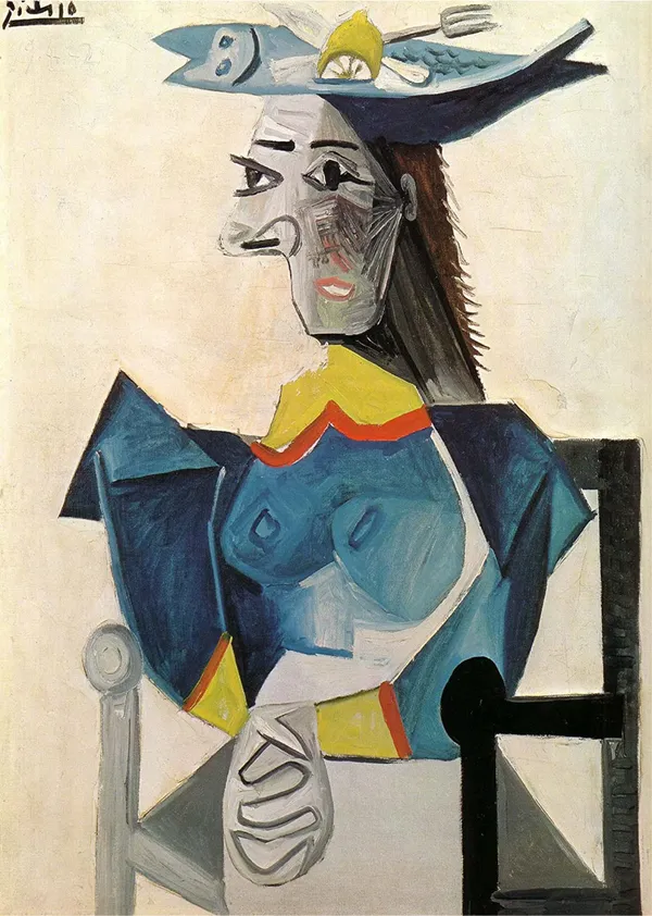 *Woman_in_a_Fish_Hat*_(1942),_A_Painting_by_Picasso,_Unframed_Canvas_Print,_Multicolor