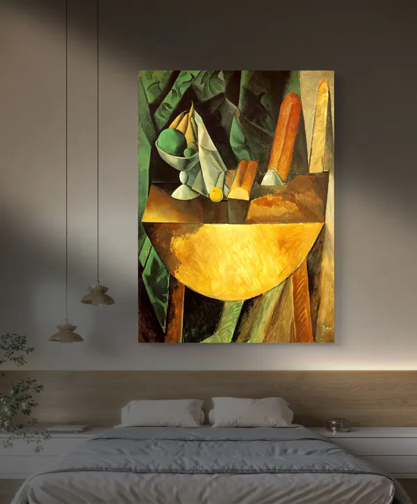 *Bread_and_Fruit_Dish*_(1909_),_A_Painting_by_Picasso,_Unframed_Canvas_Print,_Multicolor