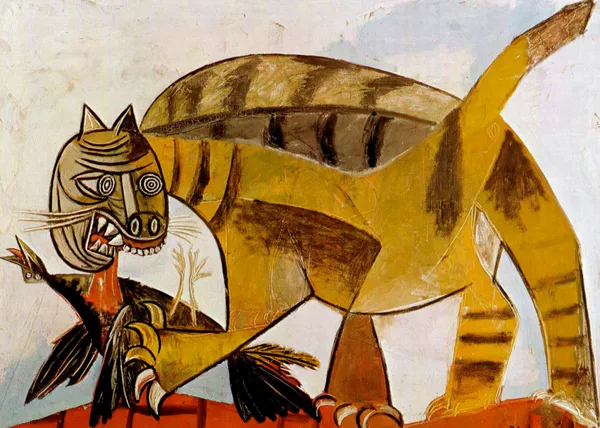 *Cat-Devouring_A_Bird*_(1939),_A_Painting_by_Picasso,_Unframed_Canvas_Print,_Multicolor