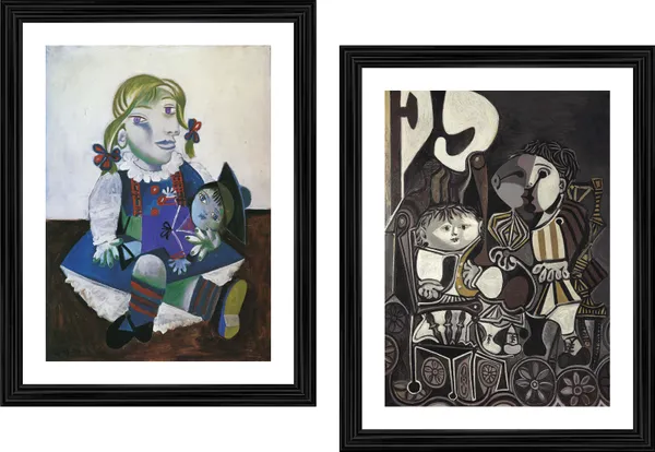 �Maya_with_Her_Doll_&_Claude_and_Paloma_,_Paintings_by_Pablo_Picasso,_Framed,_Set_of_2,_Multicolor