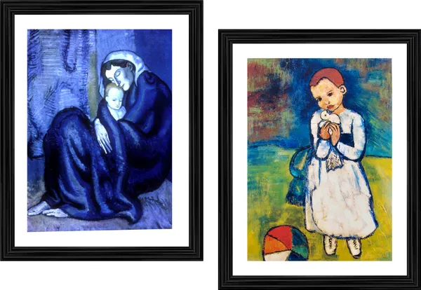 �Mother_and_Child_&_Child_with_A_Dove_,_Paintings_by_Pablo_Picasso,_Framed,_Set_of_2,_Multicolor