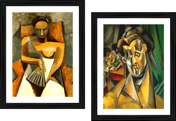 �Woman_with_A_Fan_&_Woman_with_Pears_,_Paintings_by_Pablo_Picasso,_Framed,_Set_of_2,_Multicolor