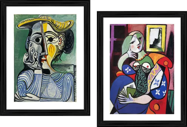 �Woman_:_Yellow_Hat_&_A_Book_,_Paintings_by_Pablo_Picasso,_Framed,_Set_of_2,_Multicolor