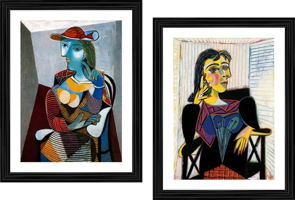 �Seated_Woman_&_Dora_Maar's_Portrait,_Paintings_by_Pablo_Picasso,_Framed,_Set_of_5,_Multicolor