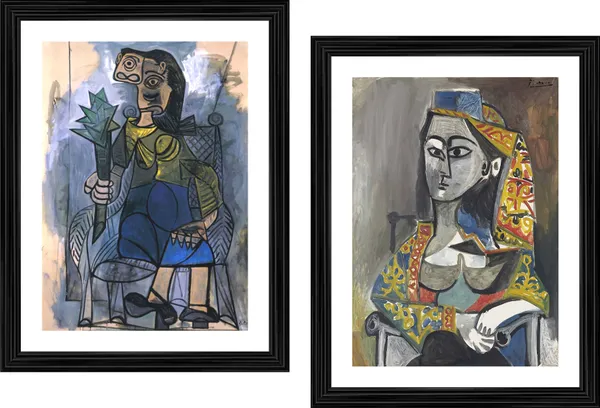 �Women_in_Artichoke_&_Turkish_Costume_,_Paintings_by_Pablo_Picasso,_Framed,_Set_of_2,_Multicolor