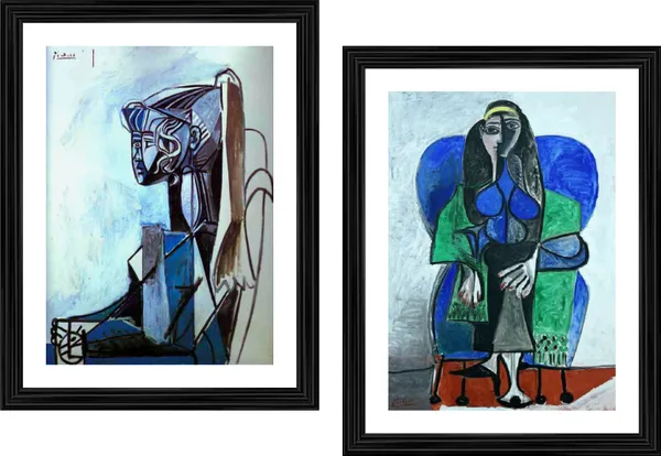 �Portraits_of_Sylvette_&_Seated_Woman,_Paintings_by_Pablo_Picasso,_Framed,_Set_of_2,_Multicolor