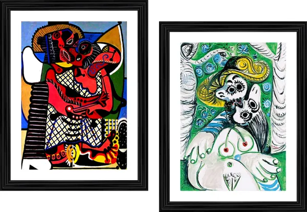 �Le_Baiser_The_Kiss_&_Kiss_,_Paintings_by_Pablo_Picasso,_Framed,_Set_of_2,_Multicolor