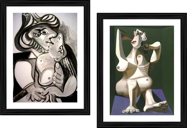 �Musketeers_Kiss_&_Woman_Dressing_Hair,_Paintings_by_Pablo_Picasso,_Framed,_Set_of_2,_Multicolor