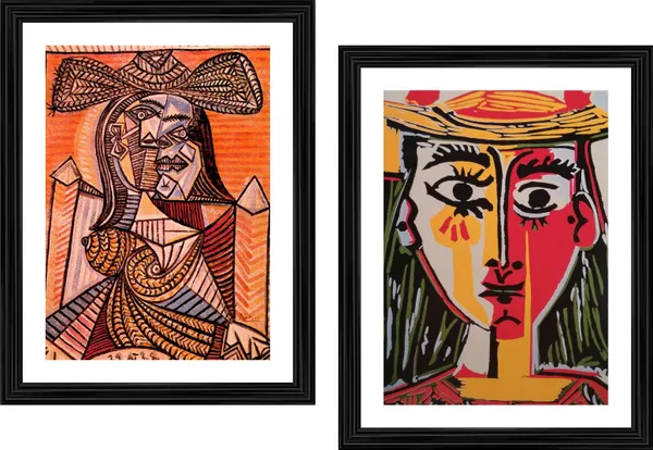 �Seated_Woman_&_Woman_in_the_Hat_,_Paintings_by_Pablo_Picasso,_Framed,_Set_of_2,_Multicolor