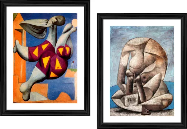 �Women_with_Beach_Ball_&_a_Book,_Paintings_by_Pablo_Picasso,_Framed,_Set_of_2,_Multicolor