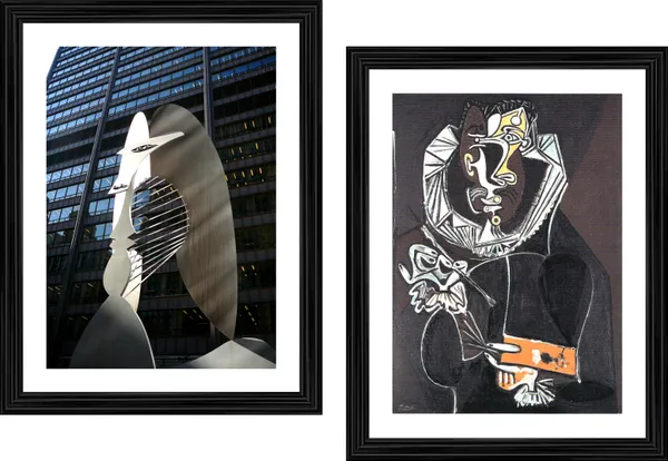 Chicago_Picasso_&_Portrait_of_A_Painter,_Paintings_by_Pablo_Picasso,_Framed,_Set_of_2,_Multicolor