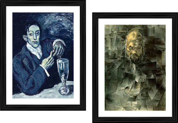 Absinthe_Drinker_&_Ambroise_Vollard's_Portrait,_Paintings_by_Pablo_Picasso,_Framed,_Set_of_2,_Multicolor
