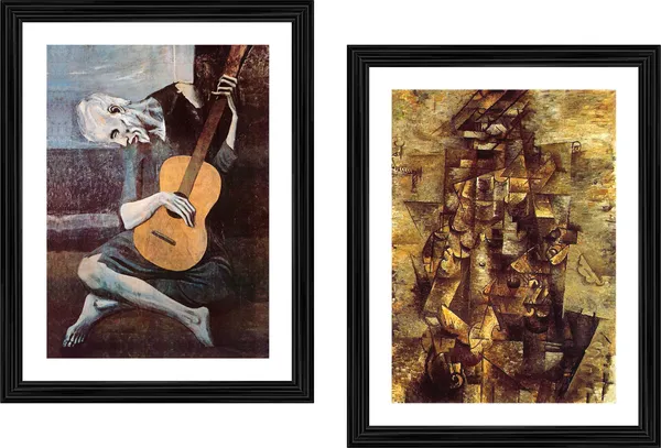 The_Old_Guitarist_&_Man_with_Guitar,_Paintings_by_Pablo_Picasso,_Framed,_Set_of_2,_,_Multicolor