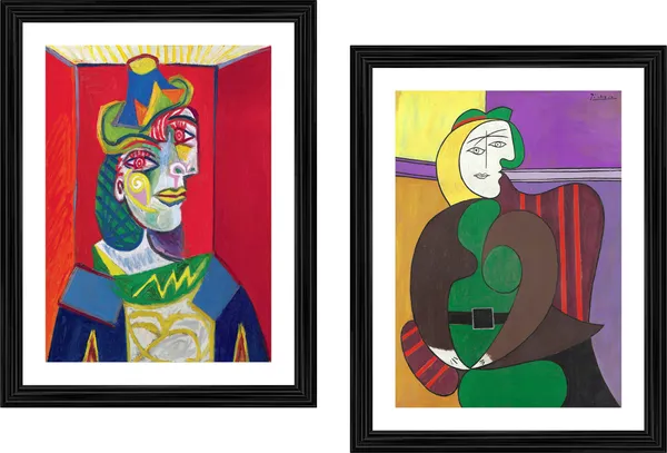 Bust_of_Woman_&_The_Red_Armchair,_Paintings_by_Pablo_Picasso,_Framed,_Set_of_2,_,_Multicolor