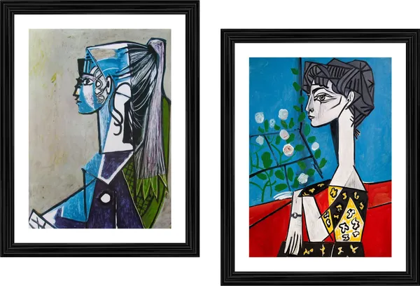 Sylvette_&_Jacqueline_with_Flowers,_Paintings_by_Pablo_Picasso,_Framed,_Set_of_2,_,_Multicolor