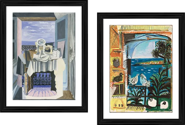 Still_Life_from_Window_&_Pigeons_at_Cannes,_Paintings_by_Pablo_Picasso,_Framed,_Set_of_2,_,_Multicolor