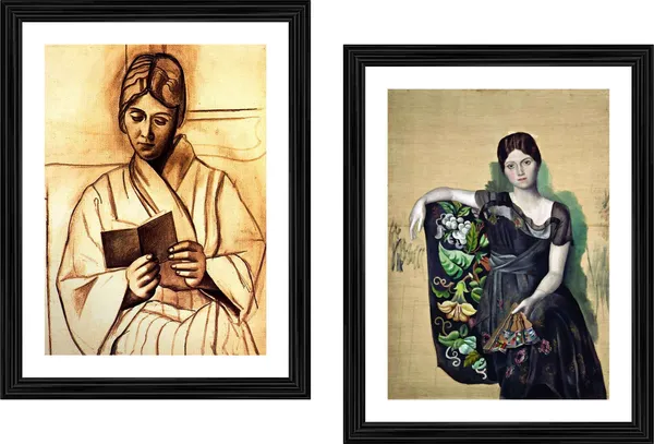 Olga-_Reading_a_Book_&_sitting_the_Chair,_Paintings_by_Pablo_Picasso,_Framed,_Set_of_2,_,_Multicolor