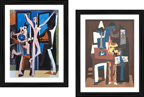 Three_Dancers_&_Three_Musicians,_Paintings_by_Pablo_Picasso,_Framed,_Set_of_2,_,_Multicolor