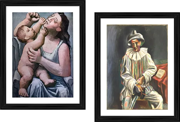 Mother_and_Child_&_Pierrot,_Paintings_by_Pablo_Picasso,_Framed,_Set_of_2,_,_Multicolor