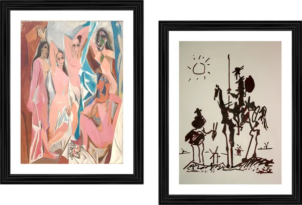 The_Ladies_of_Avignon_&_Don_Quixote,_Paintings_by_Pablo_Picasso,_Framed,_Set_of_2,_,_Multicolor
