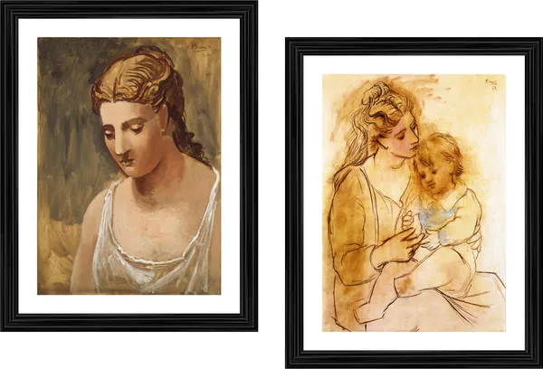 Classical_Head_&_Mother_and_Child,_Paintings_by_Pablo_Picasso,_Framed,_Set_of_2,_,_Multicolor