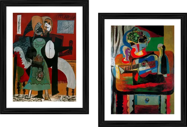 Lovers_&_Guitar,_Bottle,_Fruit_Dish,_Paintings_by_Pablo_Picasso,_Framed,_Set_of_2,_,_Multicolor