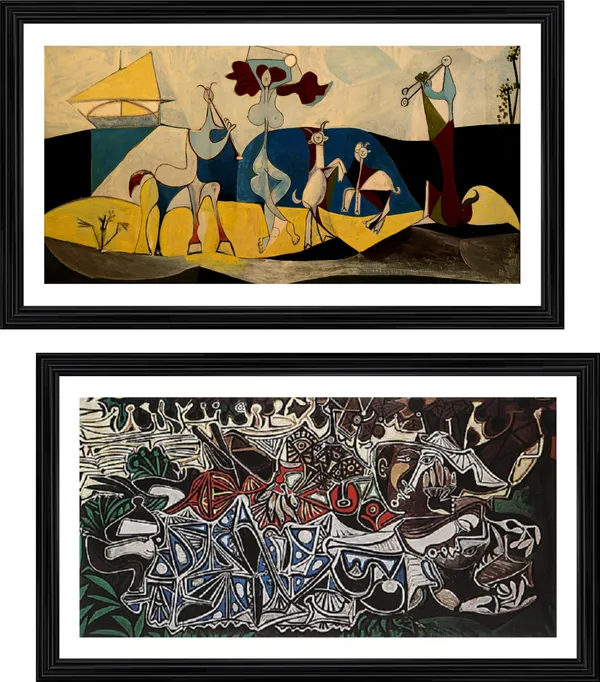 Joy_of_Living_&_Young_Ladies_on_the_Seine�_River,_Paintings_by_Pablo_Picasso,_Framed,_Set_of_2,_,_Multicolor