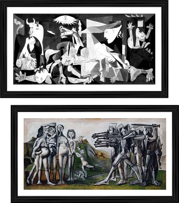 Guernica_&_Massacre_in_Korea_,_Paintings_by_Pablo_Picasso,_Framed,_Set_of_2,_,_Multicolor
