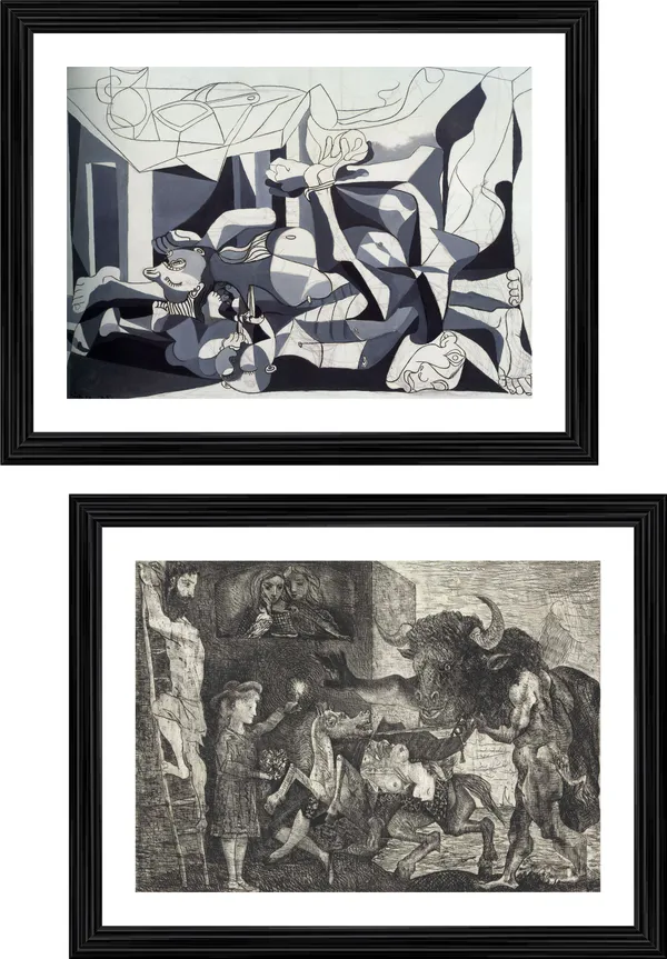 The_Charnel_House_&_Minotauromachy,_Paintings_by_Pablo_Picasso,_Framed,_Set_of_2,_,_Multicolor