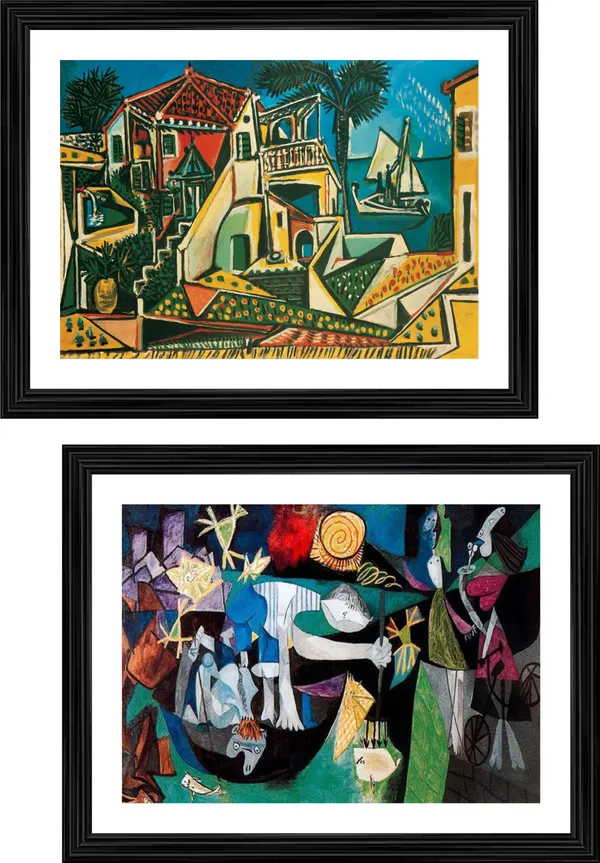 Mediterranean_Landscape_&_Night_Fishing_at_Antibes,_Paintings_by_Pablo_Picasso,_Framed,_Set_of_2,_,_Multicolor