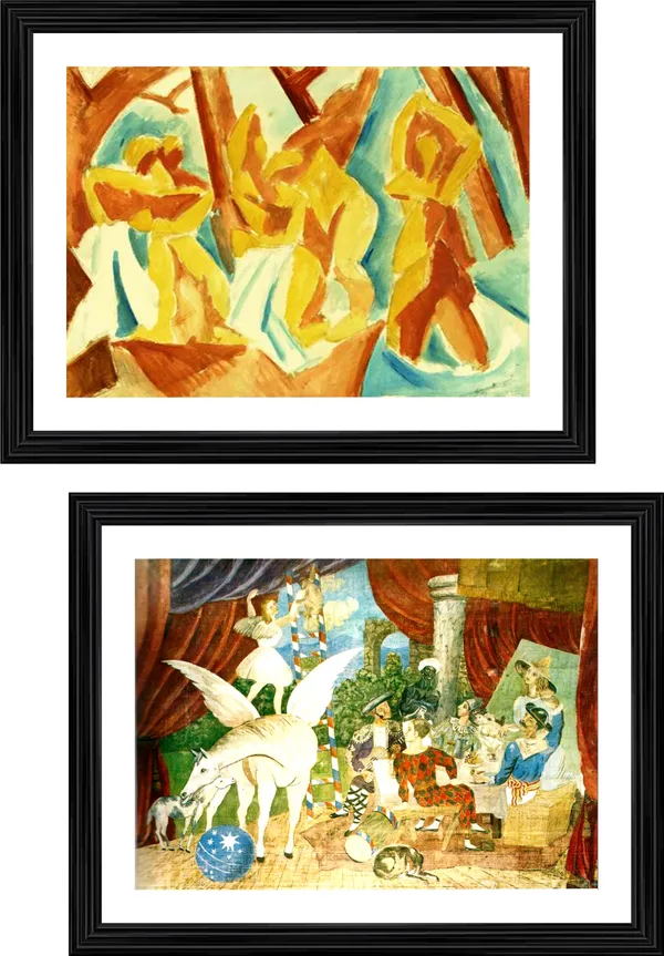 Women_in_a_Forest_&_The_Theatre_Curtain,_Paintings_by_Pablo_Picasso,_Framed,_Set_of_2,_,_Multicolor