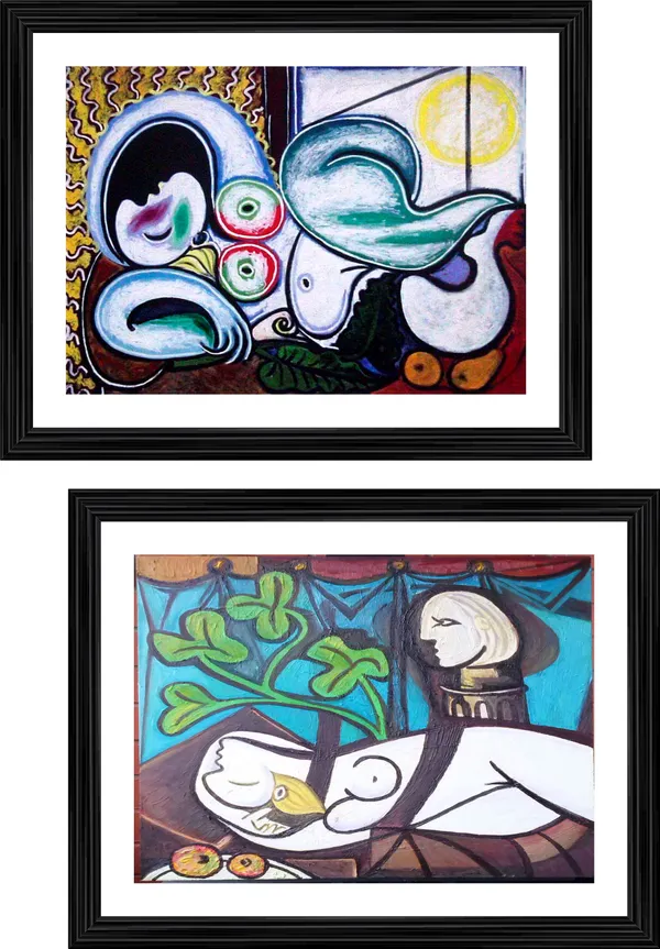 �Reclining_Nude_&_Nude_Green_Leaves_and_Bust,_Paintings_by_Pablo_Picasso,_Framed,_Set_of_2,_Multicolor