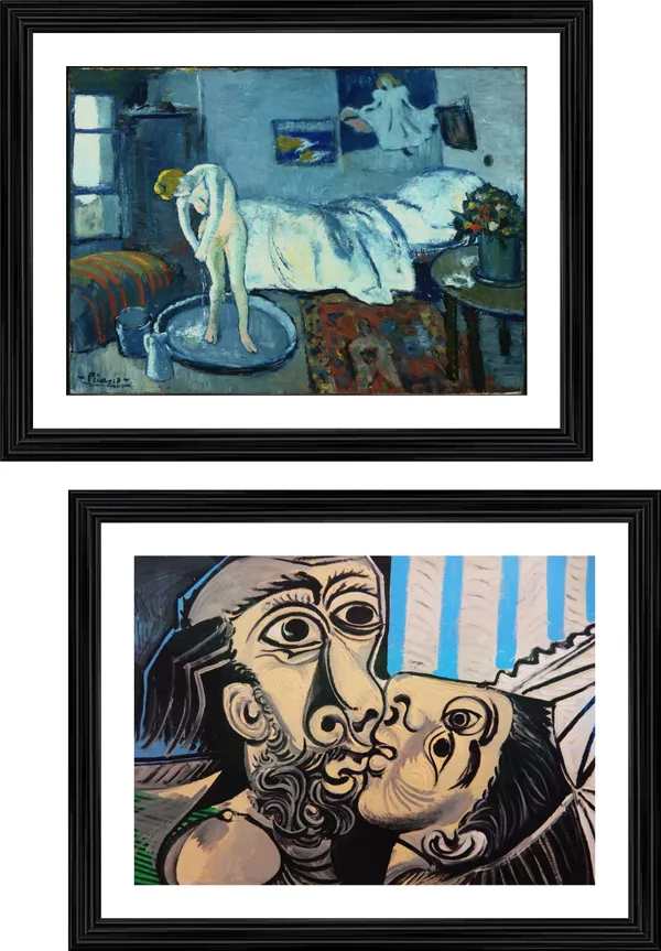 �The_Blue_Room_&_The_Kiss,_Paintings_by_Pablo_Picasso,_Framed,_Set_of_2,_Multicolor